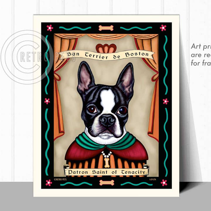 Retro Pets - Vendita all'ingrosso Stampa artistica - Stampa P-160 8x10, Boston Terrier «Terrier - Bianco e nero»