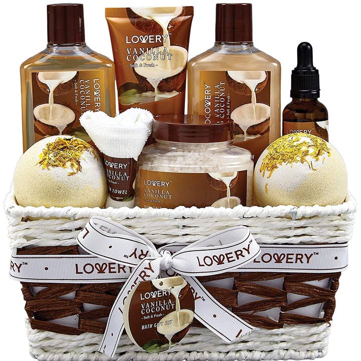 Lovery – wholesale Bath & body set – Bath and Body Gift Basket, Vanilla Coconut Home Spa Set, 9PC