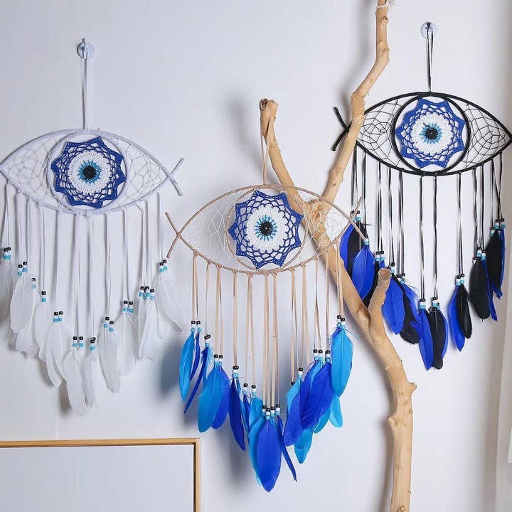 Guzel Handcrafts – Großhandel Traumfänger – Großer Wandbehang Traumfänger mit bösem Blick Nazar Boncuk Mal De Ojo und Federn, Moderner Boho-Stil Wohnkultur – Schneller Versand!4