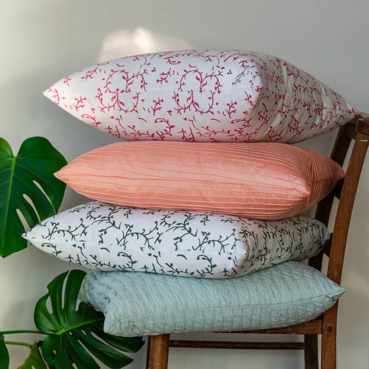 Constance & Denny - Wholesale Chair Cushion - PLEATED DUSTY PINK block printed cushion