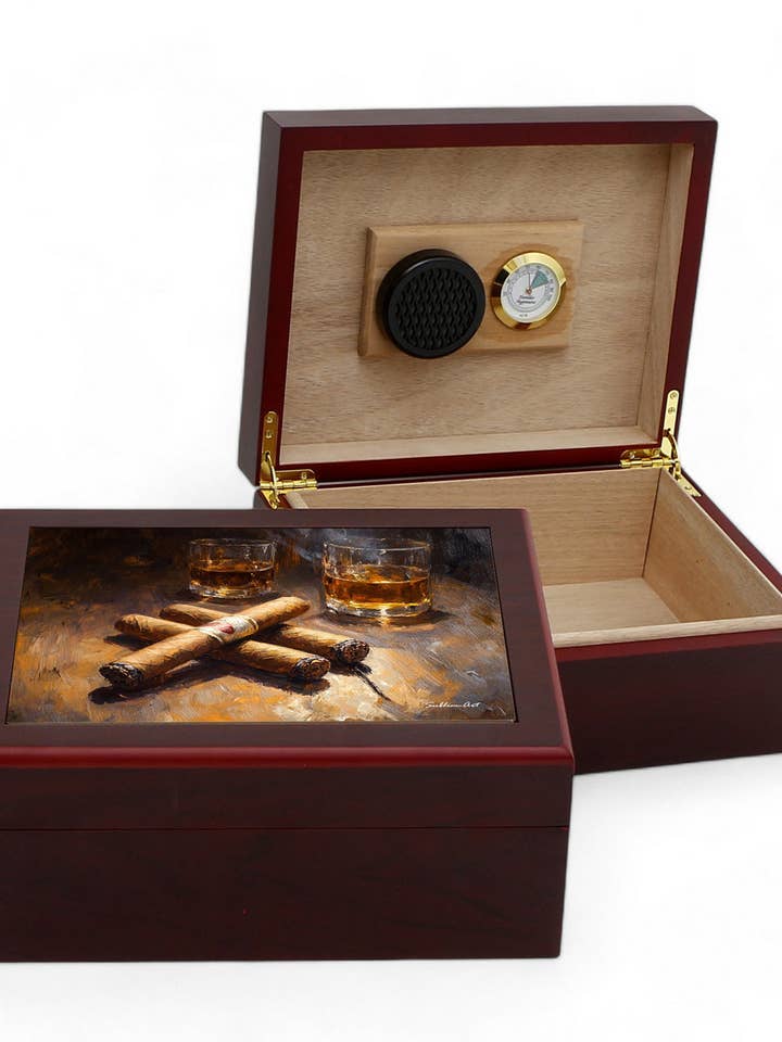 CIGAR HUMIDOR BOX: Luxury Mahogany Satin Finish fully lined in Cedar Wood - The Perfect Pair for wholesale by SublimArt