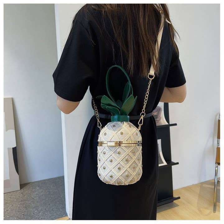 MB Fashion Wholesale - Wholesale Top Handle Bag - Women's - Every Fashion Pineapple-Inspired Studded Barrel Handbag with Drawstring Top3