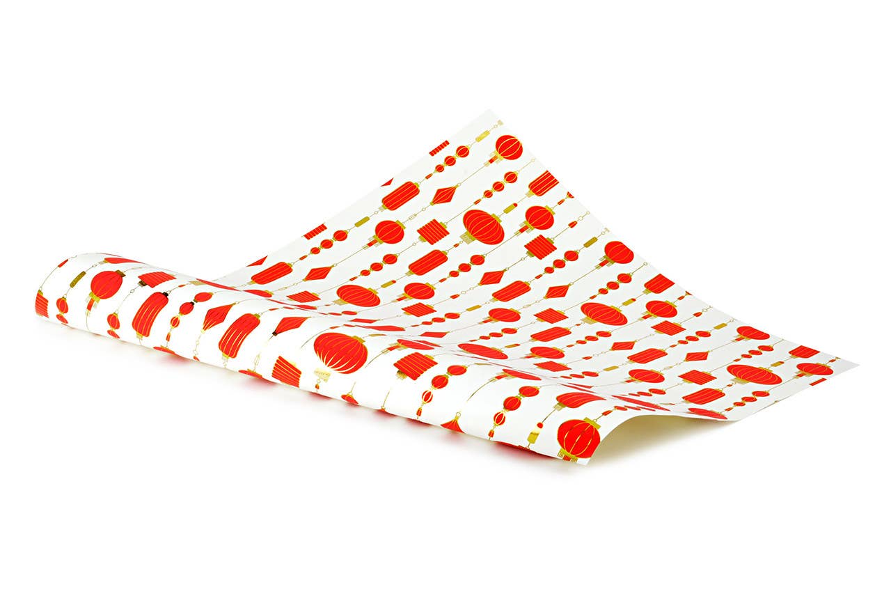 MIDORI Inc. - Wholesale Flat Wrap - Lanterns - Cream/Red/Gold Foil 1