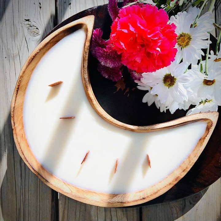 Wooden Moon Bowl Candle for wholesale by Michigan Bear Cub Collection