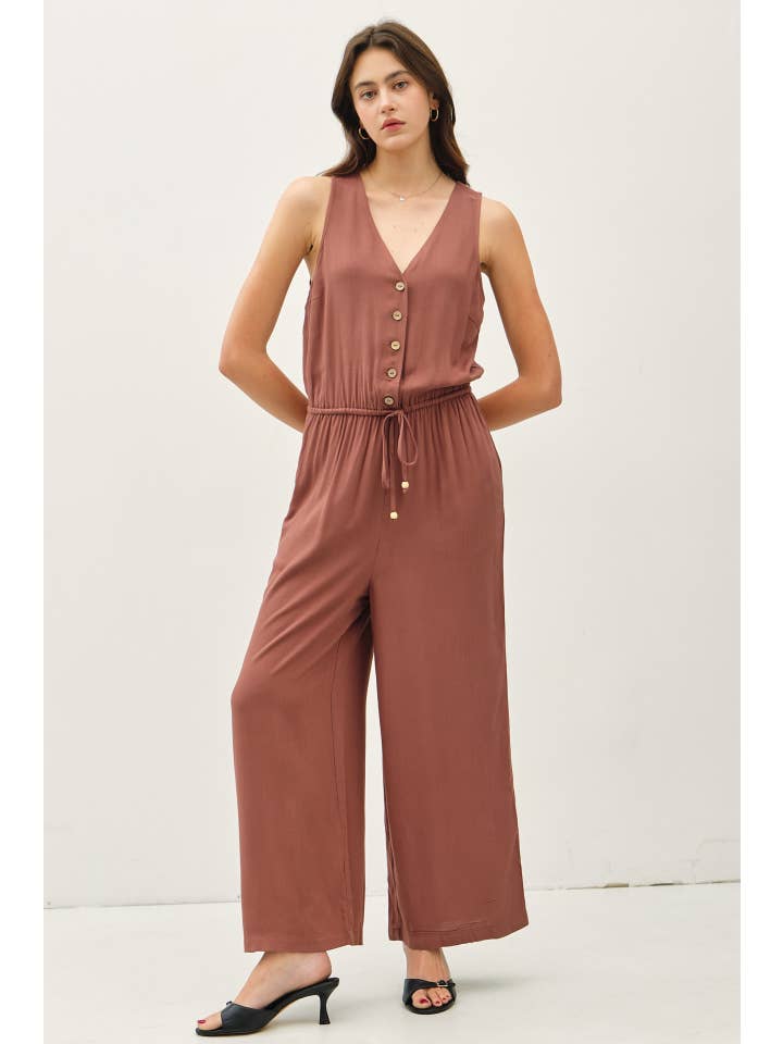 Be Cool - Wholesale Jumpsuit - Women's - BUTTON UP V-NECK JUMPSUIT