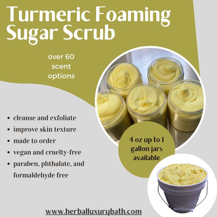 Herbal Love Creations- Luxury Bath and Body - Wholesale Body Scrub/Exfoliant - Half Gallon Wholesale Turmeric Foaming Sugar Scrub