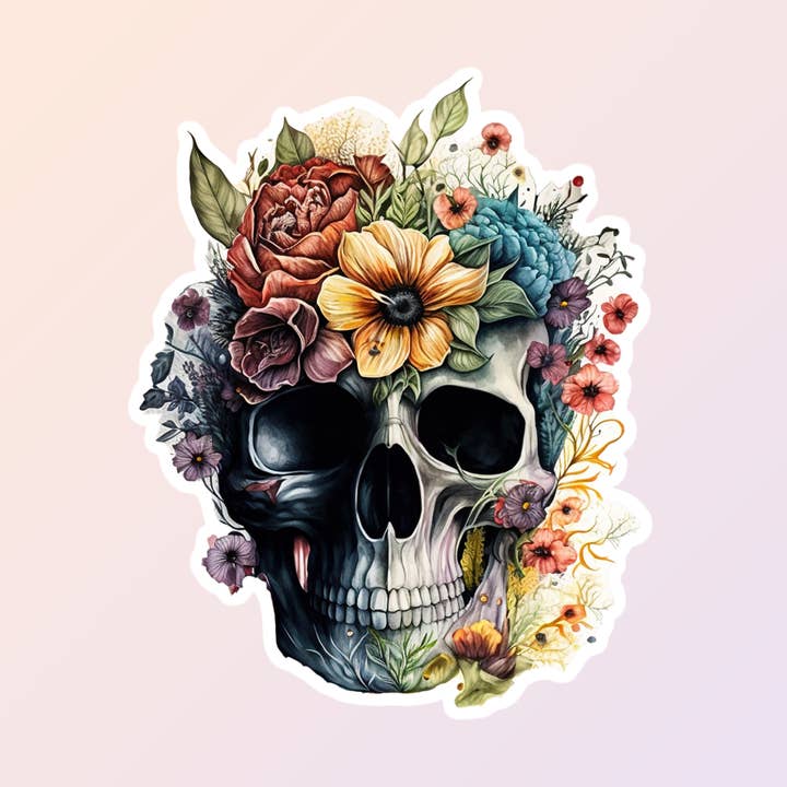 Autocolantes Floral Caveira, Caveira com Flores por atacado de Sorry Not Sorry Co