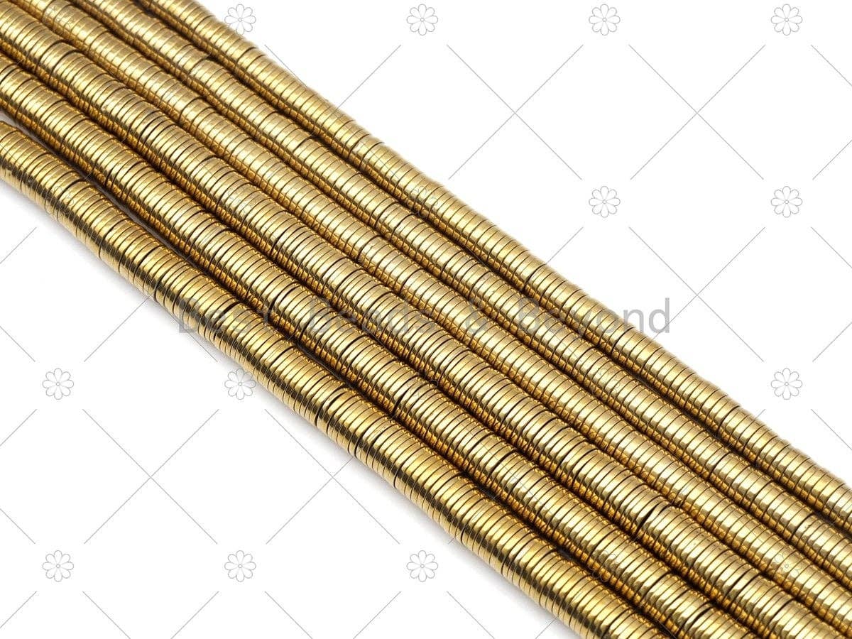 BestBeads&Beyond - Wholesale Kralen - Lichtgouden natuurlijke gladde Heishi-hematietkralen, 1x2 mm / 1x3 mm / 1x4 mm / 1x6 mm / 1x8 mm, 15,5" volle streng, Sku#S1411