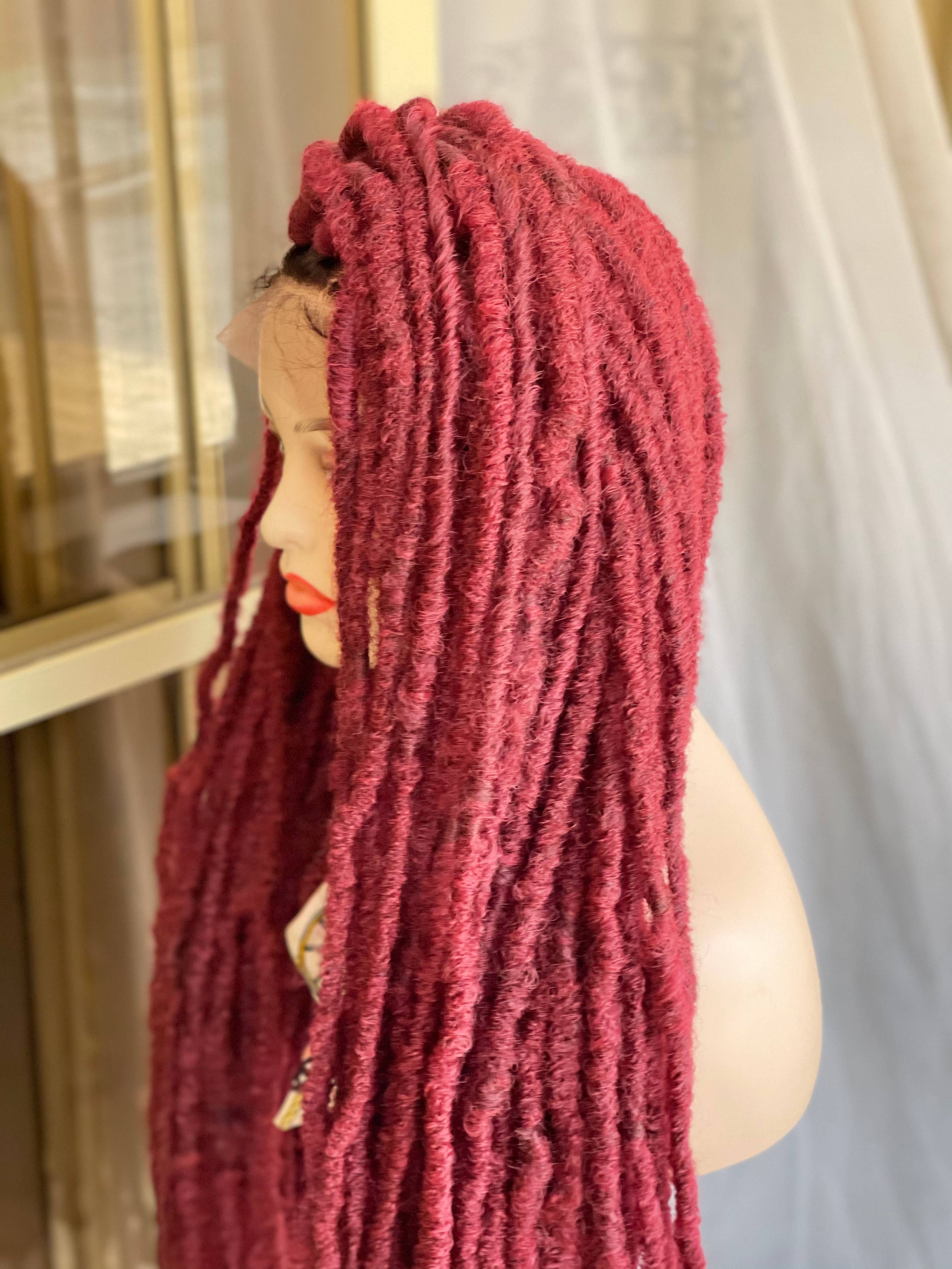 Lamuskwigs – wholesale Wig/hair piece – 36 inche Long distressed faux locs, wine  faux locs wig.1