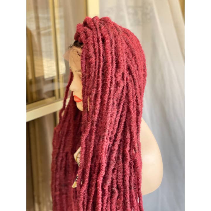Lamuskwigs – wholesale Wig/hair piece – 36 inche Long distressed faux locs, wine faux locs wig.1