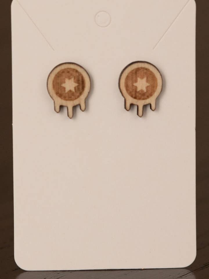 Tulsa Flag Inspired Wood Stud Earrings for wholesale by Timeless Engraving