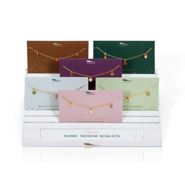 Paquete de collar de tesoro esmaltado (6 unidades, 4 piezas/24 piezas) +pantalla para venta al por mayor de Lucky Feather