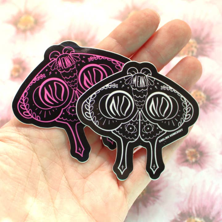 Darling Homebody - Wholesale Sticker - No Means No Moth Sticker. Pink or White Lines with Black. Weatherproof and Dishwasher Safe Vinyl Sticker. Goth Witch Aesthetic.2