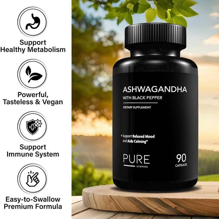 pure Vitamins - Wholesale Oral supplement/vitamin - Organic Ashwagandha 1300mg with Black Pepper - 90 ct6