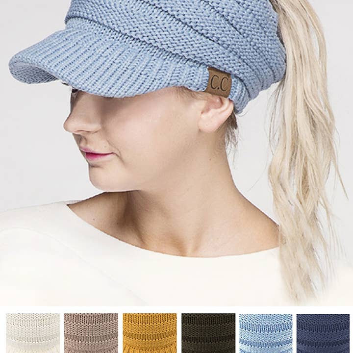 Hana - Wholesale Beanie - Women's - C.C Knit Brim Messy Bun Ponytail Beanie11