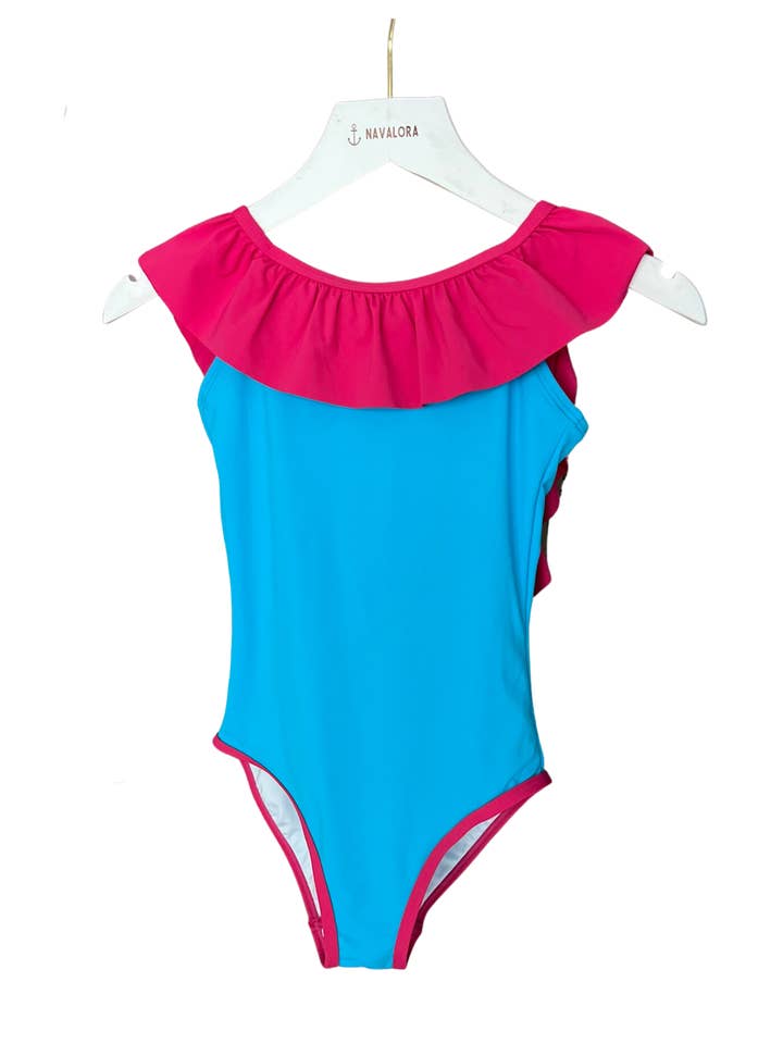 Navalora - Wholesale One Piece Swimsuit - Kids - Girl's Miami Vibes Sleeveless Ruffle One Piece Swim Suit