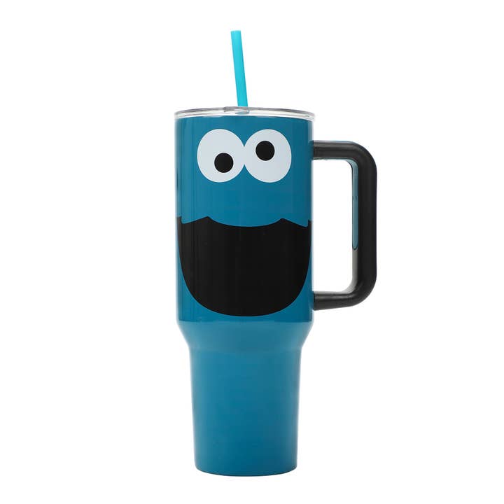 Sesame Street Cookie Monster 40 Oz Blue Stainless Steel Tumbler with Handle for wholesale by Bioworld Merchandising