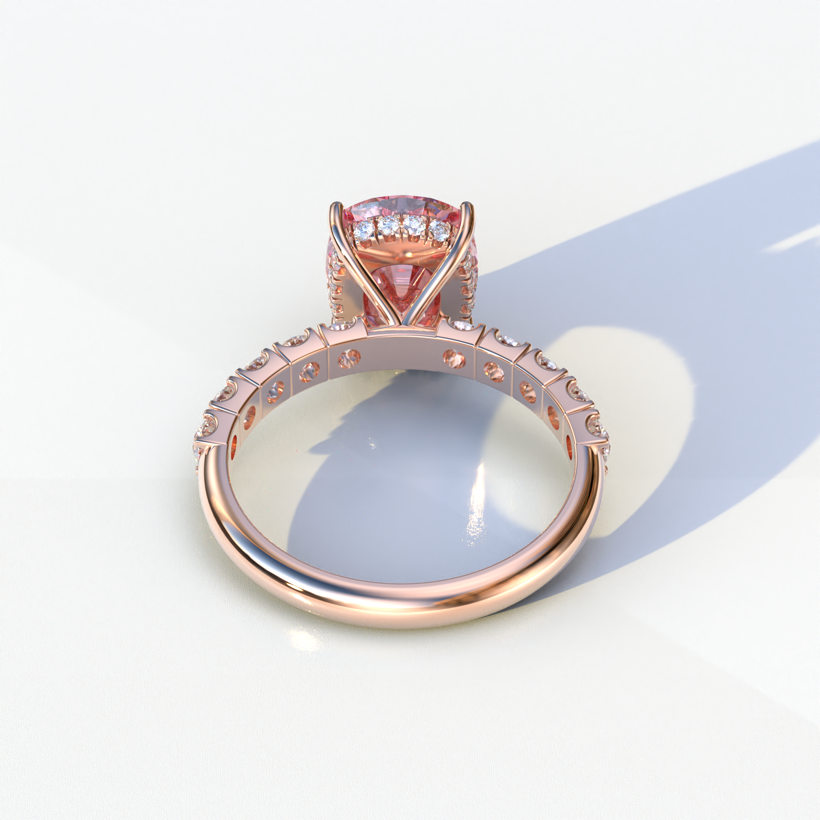 Mohana Jewels - Luxury - Vendita all'ingrosso Anelli di fidanzamento - Anello con diamante da laboratorio taglio ovale rosa da 2 carati con halo nascosto e montatura pavé - Resa12