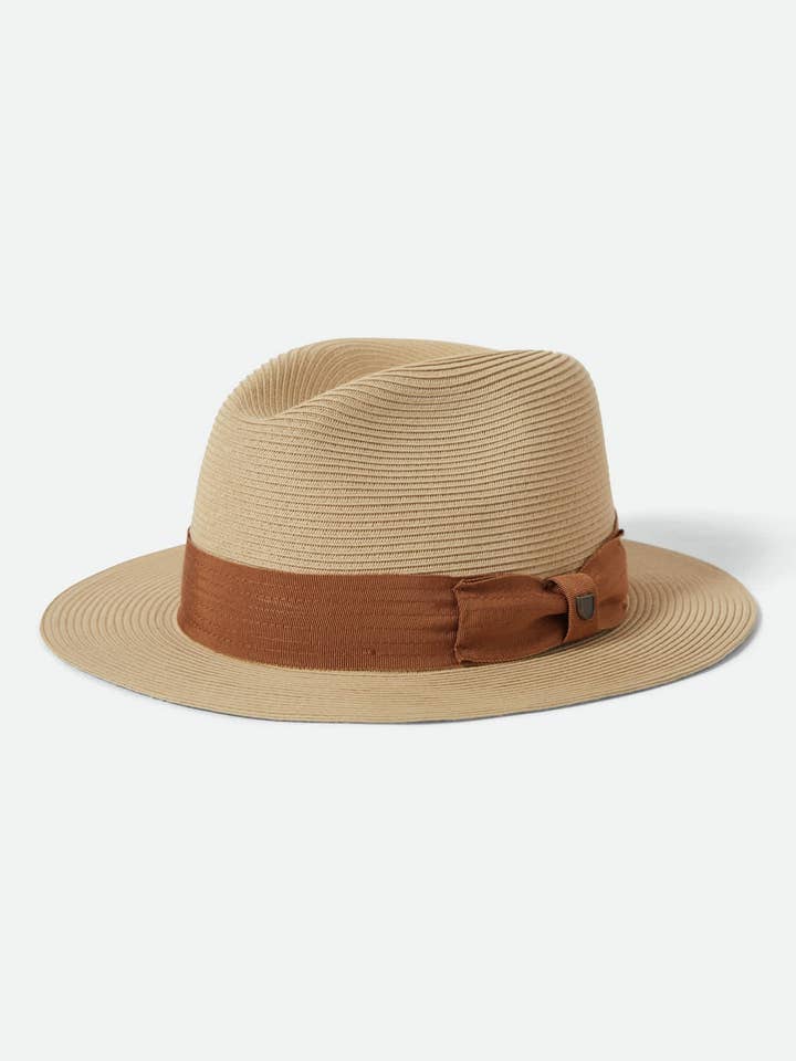 Roma Straw Packable Fedora - Natural/Bronze for wholesale by Brixton