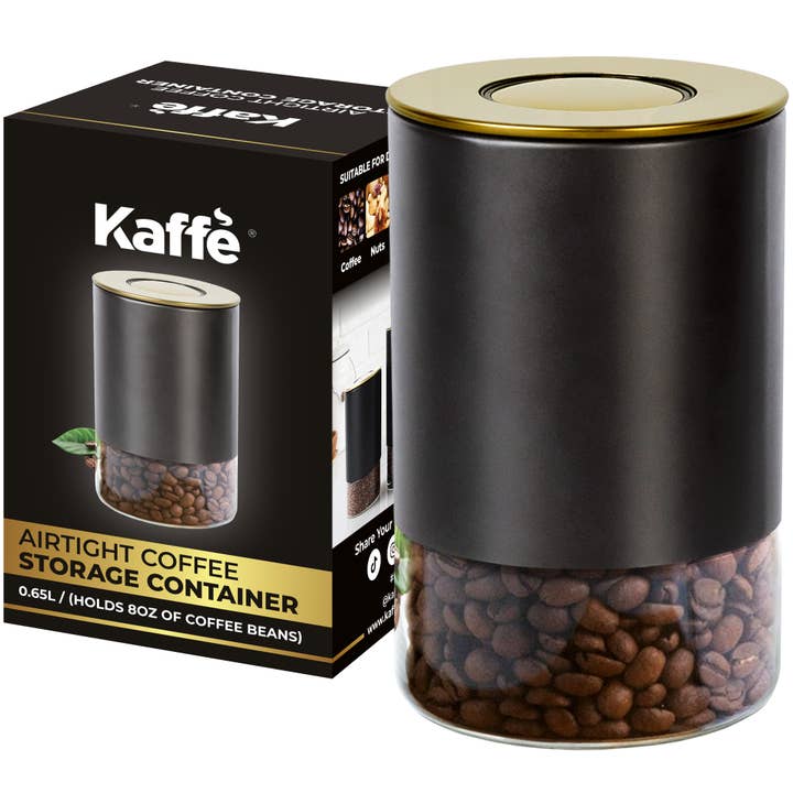 Kaffe - Vente Boîtes - Contenant de rangement pour boîte à café Kaffe Noir/Or Rond