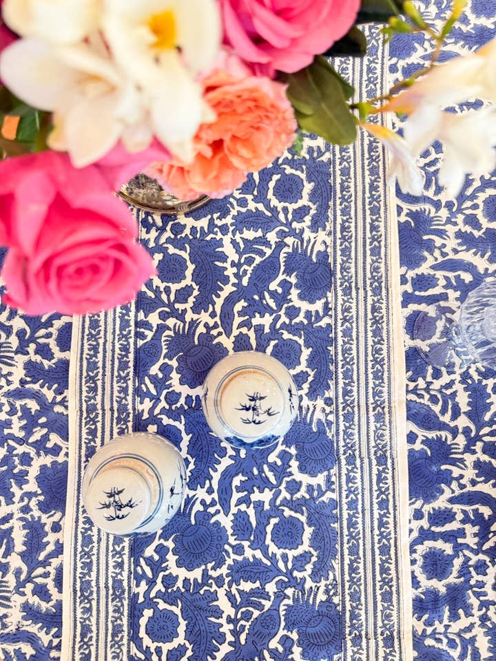 Indigo Pheasant Table Runner for wholesale by Verdigris Collection