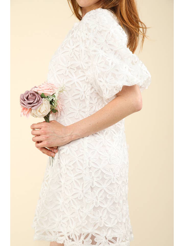 VERY J - Vente Robe – femme - VD33908-3D Mini-robe à manches bouffantes en organza à texture florale8