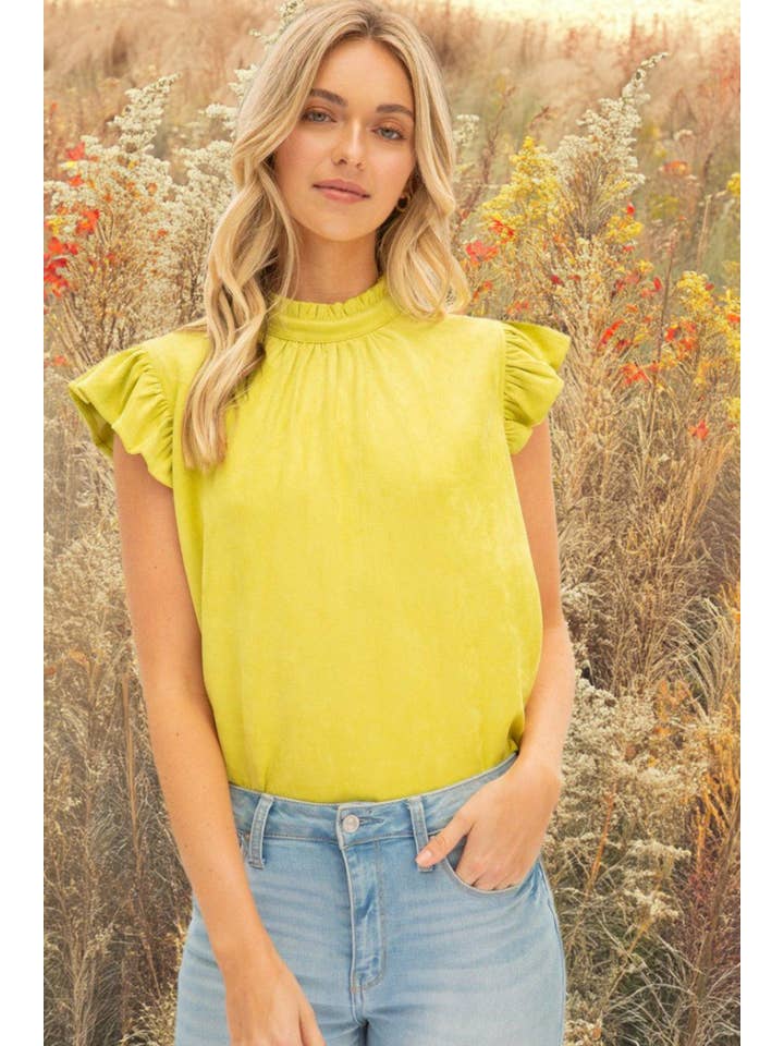 VOY - Wholesale Blouse - Women's - 32112 Suede Ruffle Sleeve Top
