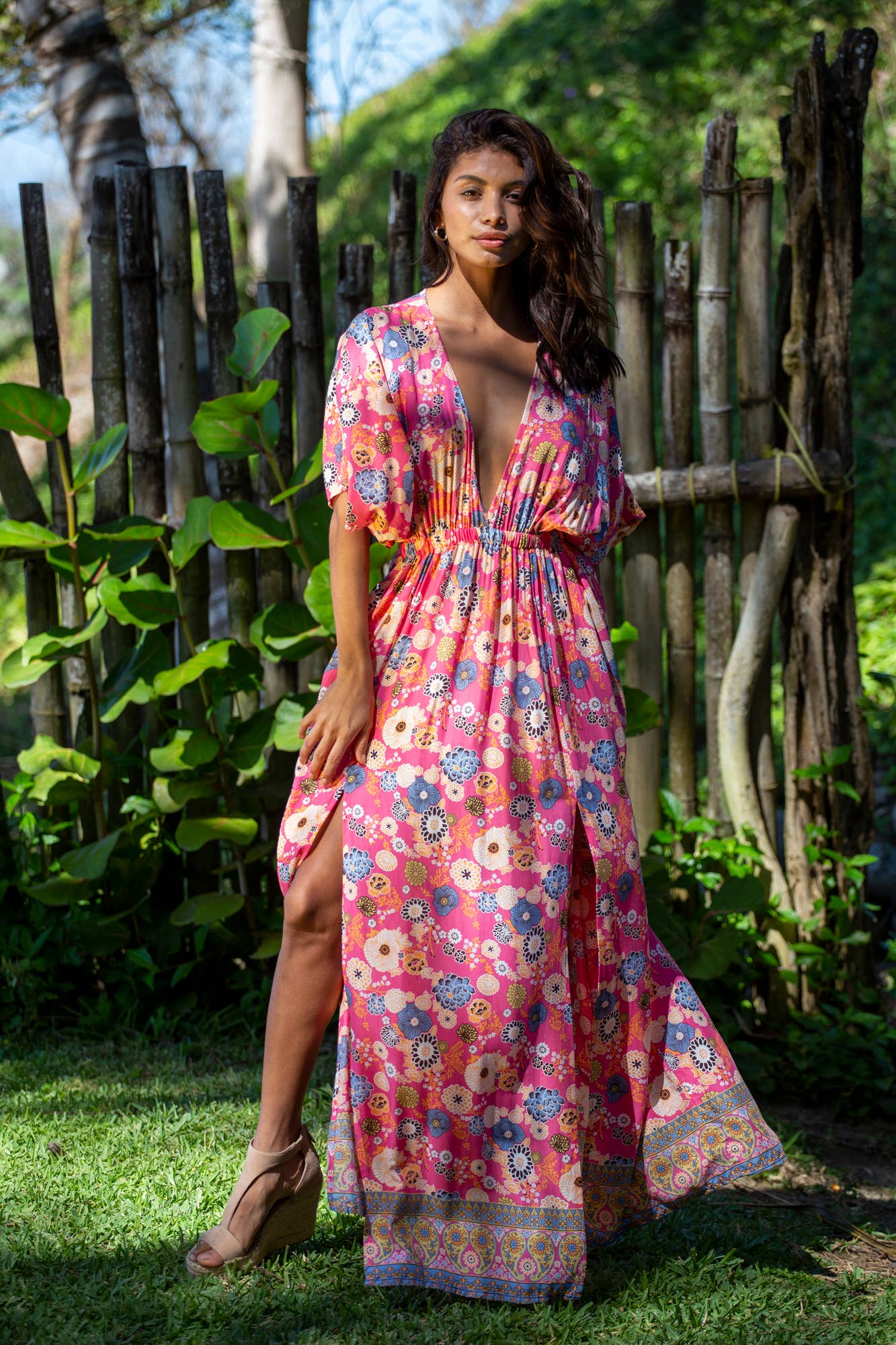 Bali Prema - Wholesale Dress - Women's - Summer Double Slit Sexy Amy Kimono Maxi Dress in Premium St Johns Blue Diamond0