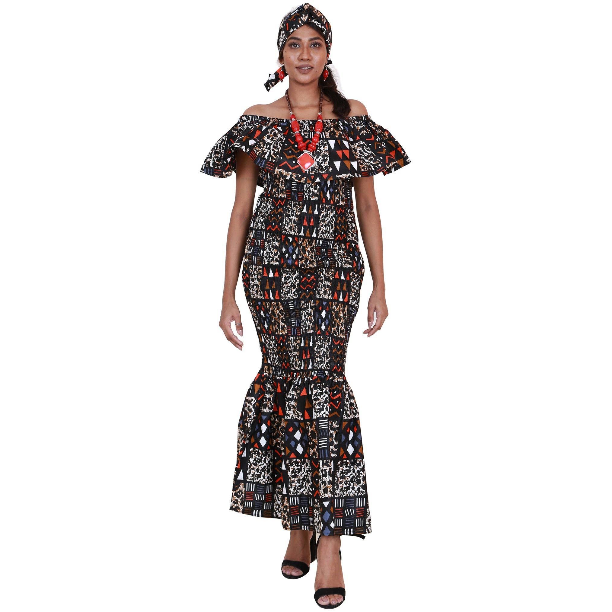 African Stars - Wholesale Dress - Women's - Women's Printed Smocking Off Shoulder Mermaid Dress - FI-P500774