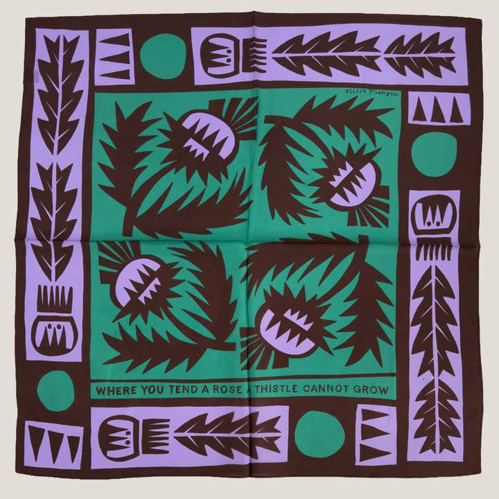 Wild Thistle Purple and Green Scarf 100% Silk for wholesale by Voyager Silk