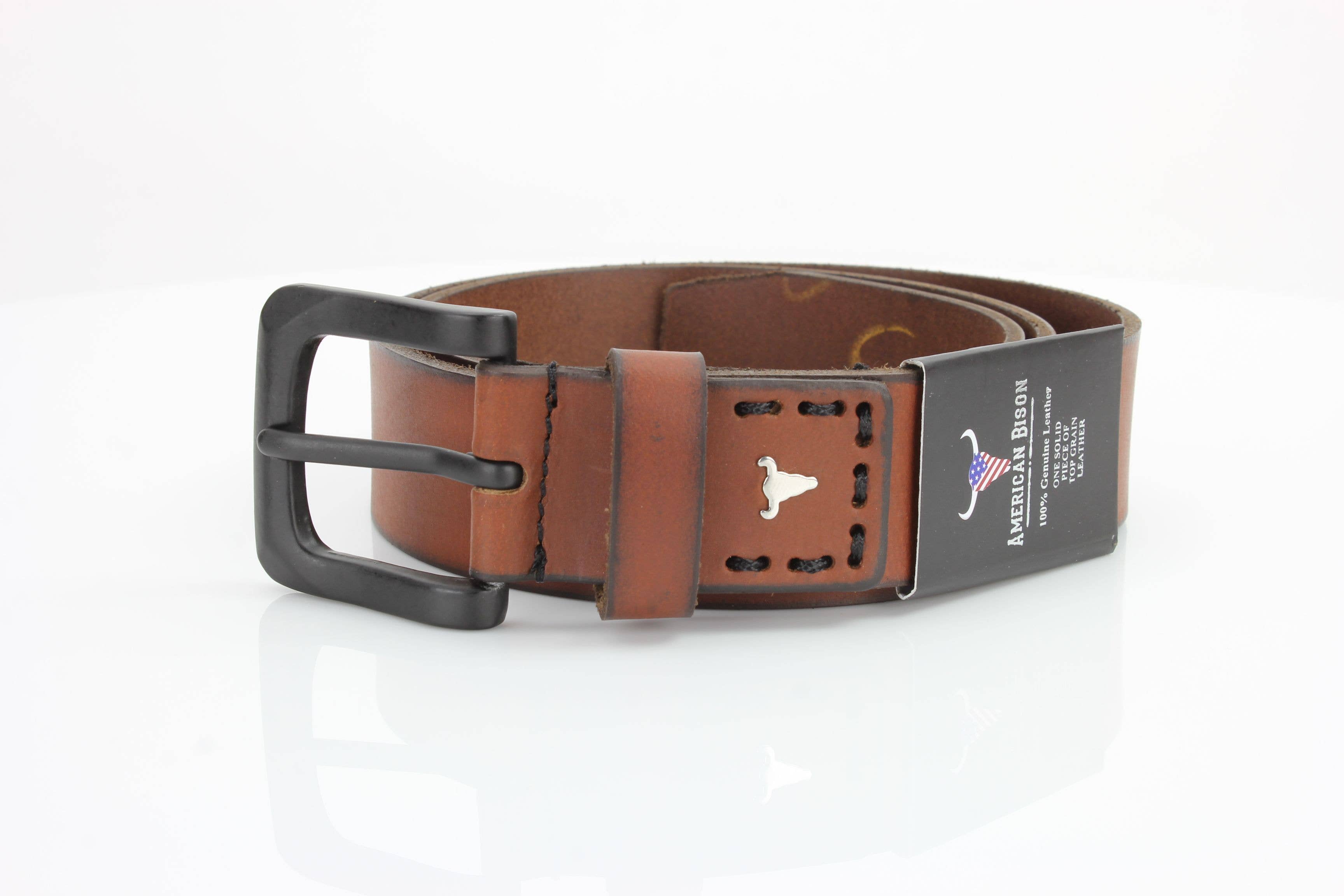 Leather Impressions Inc - Vente Ceinture – unisexe - Ceinture en cuir classique avec coutures fines et logo - ABB 01034