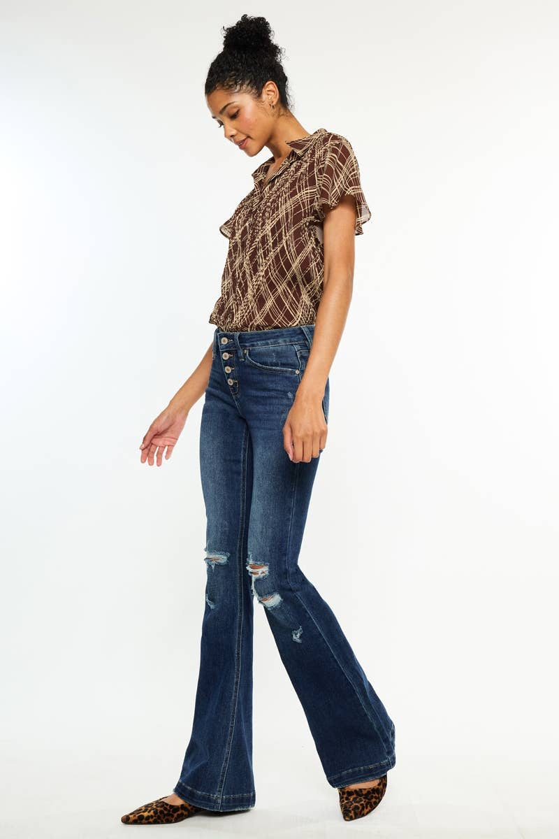 DARK OPEN PACK MID RISE BUTTON UP DISTRESS FLARE JEANS-KC6327FD for wholesale on Faire3