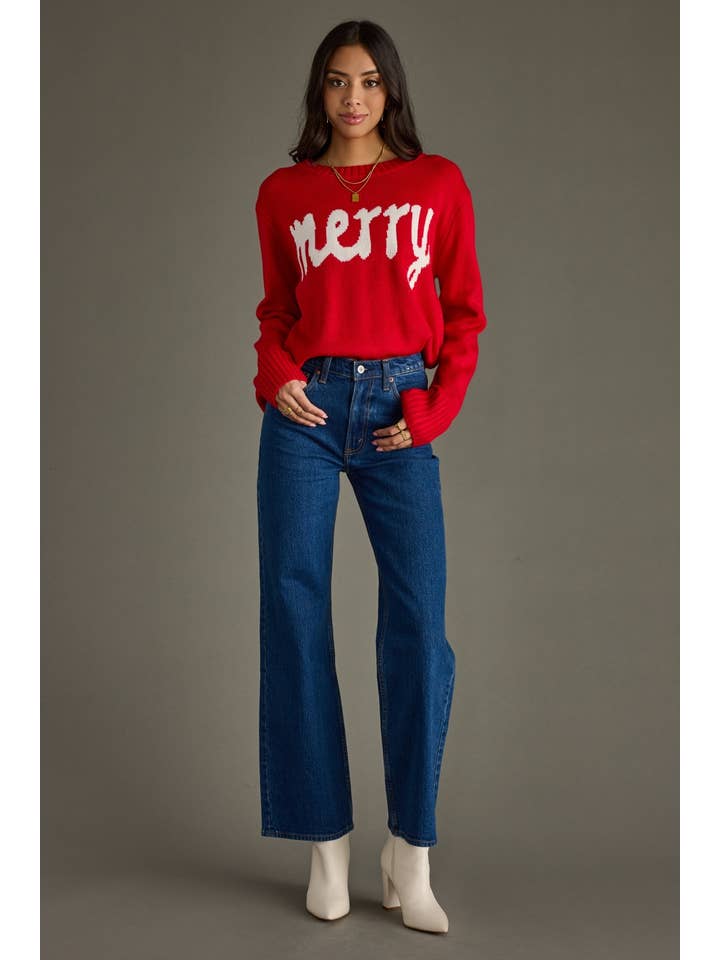 Panache Apparel Co. - Wholesale Knit Sweater - Women's - Red & White Merry Sweater3