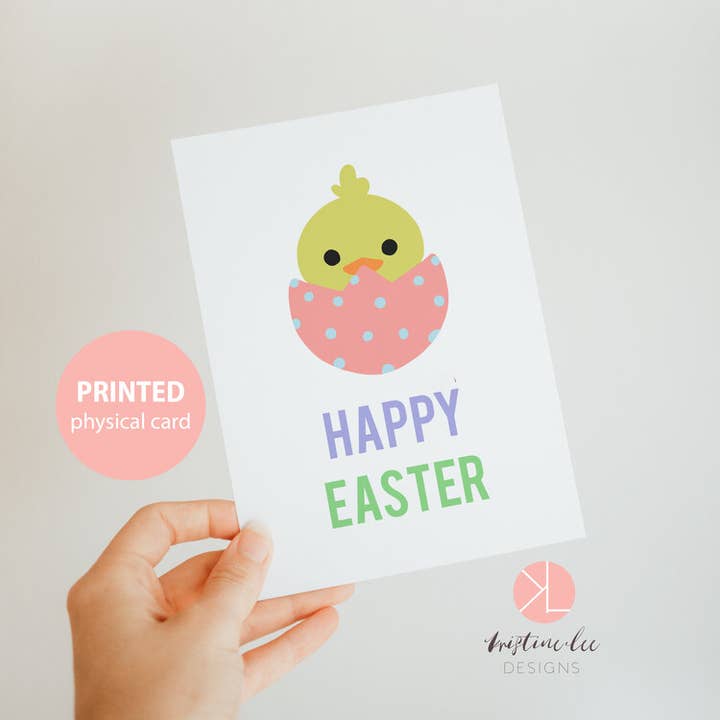Happy Easter Kawaii Chick Egg Hatching Wenskaart Pastel voor wholesale door Kristine Lee Designs