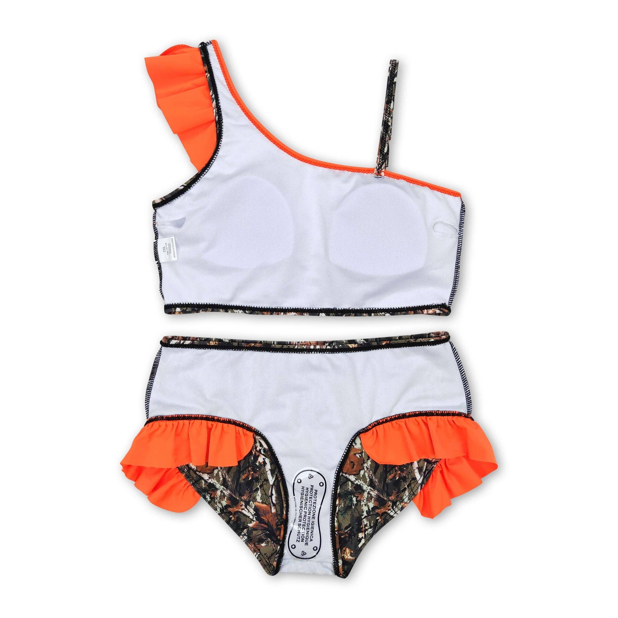 Yawoo Garments - Wholesale Two Piece Swimsuit - Kids - Orange ruffle camo 2 pcs baby girls summer swimsuit1