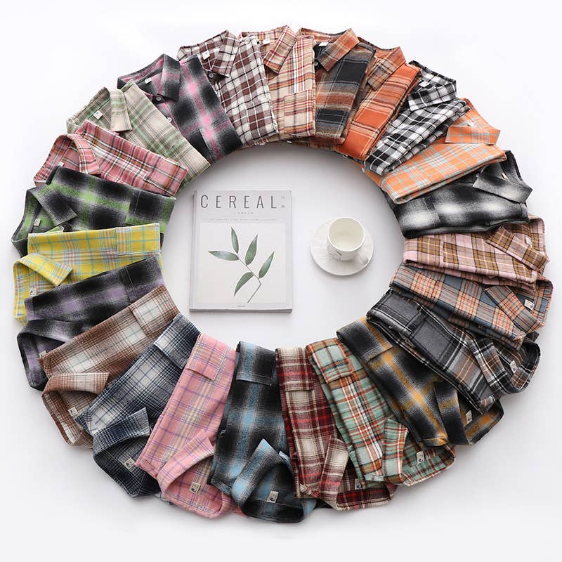 Rosa Clothing - Wholesale Button Down Shirt - Women's - Essential Basic Relaxed plaid cotton blend button-down shirt28