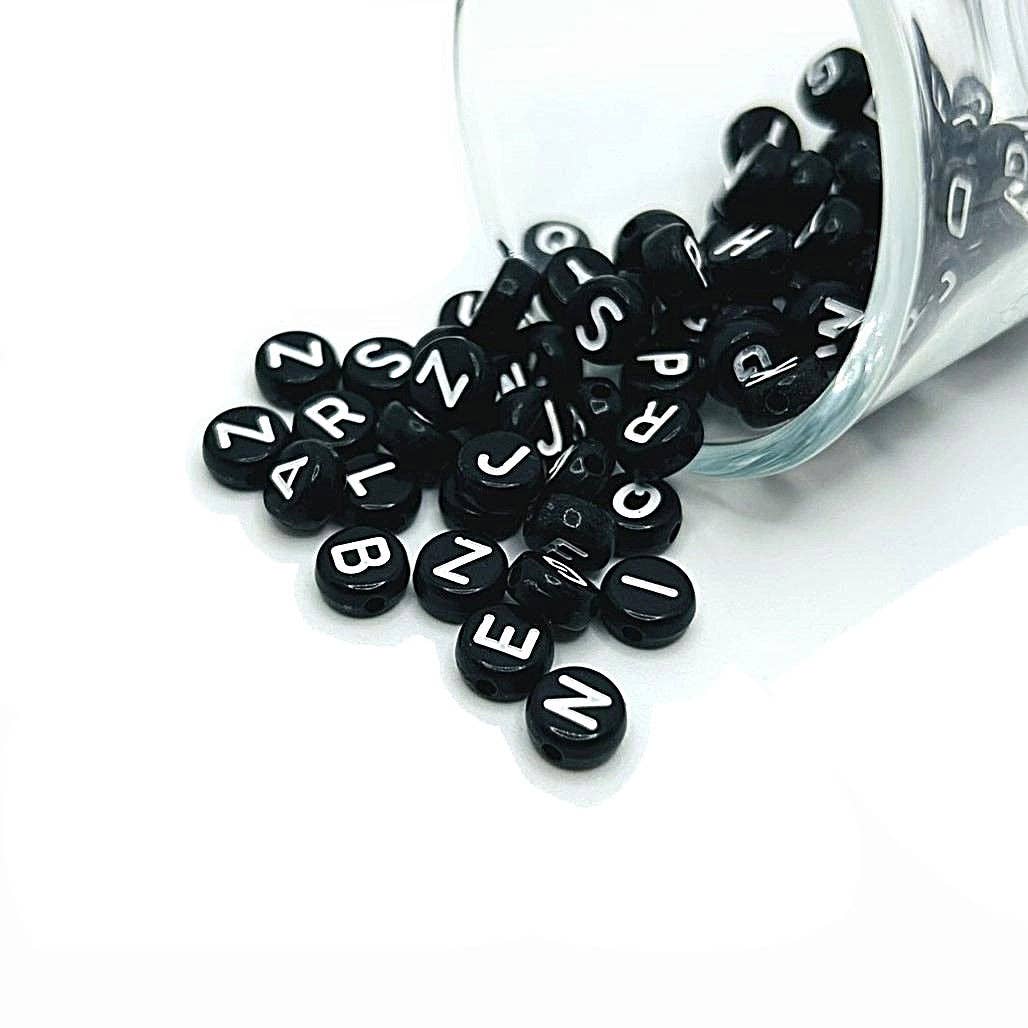 Guerrilla Charm - Wholesale Beads - Round Black and White Alphabet Beads, 7x7mm0