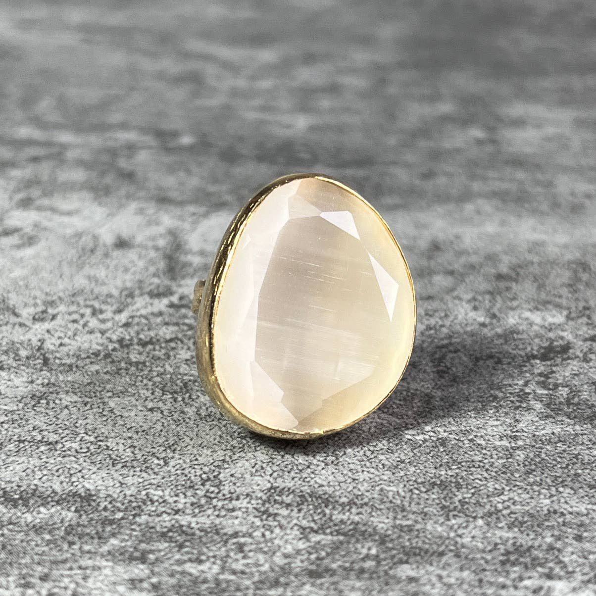 TOURMALYN - Vente Bague de cocktail/de cérémonie - Bague "ZOELIE" pierre naturelle agate blanche dorée or fin3
