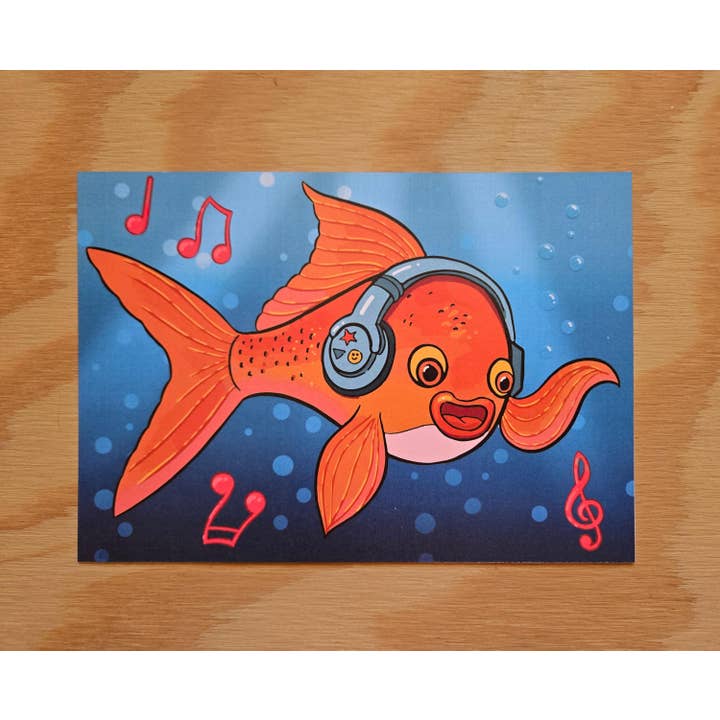 Music Loving Goldfish Art Print for wholesale by Summer Break Studio