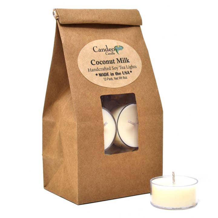 Coconut Milk, Soy Tea Light 12-Pack for wholesale by Candeo Candle