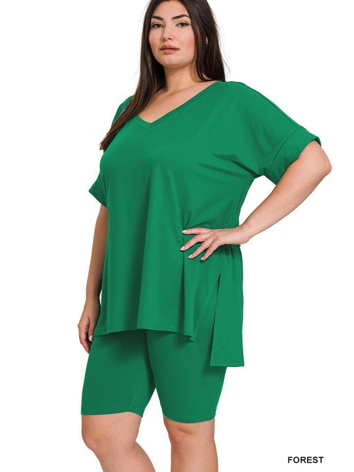 Vanilla Monkey - Wholesale Top & Pant Set (NOT Loungewear) - Women's - Plus Brushed Dty Microfiber V-neck Top And Biker5