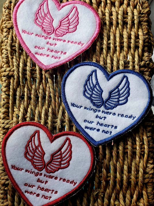 Memory Keepsake Sew On Hearts - Your Wings Were Ready x10 for wholesale by Clipz and Bitz