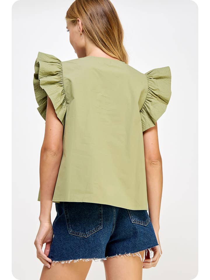 Strut & Bolt - Wholesale Blouse - Women's - Flutter Ruffle Sleeve Poplin Top12