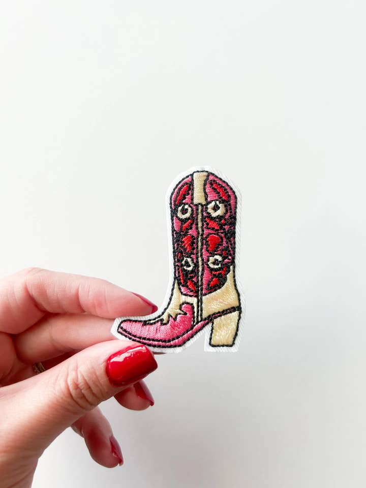 Cowgirl Boot Patch Embroidered Iron-On Patch Bachelorette for wholesale by Field Trip Threads