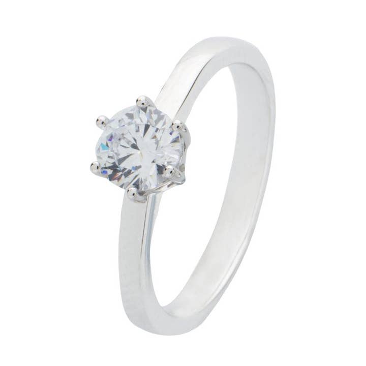 Silberner Solitärring mit 4,5 mm Zirkonia für den Großhandel von Itemporality