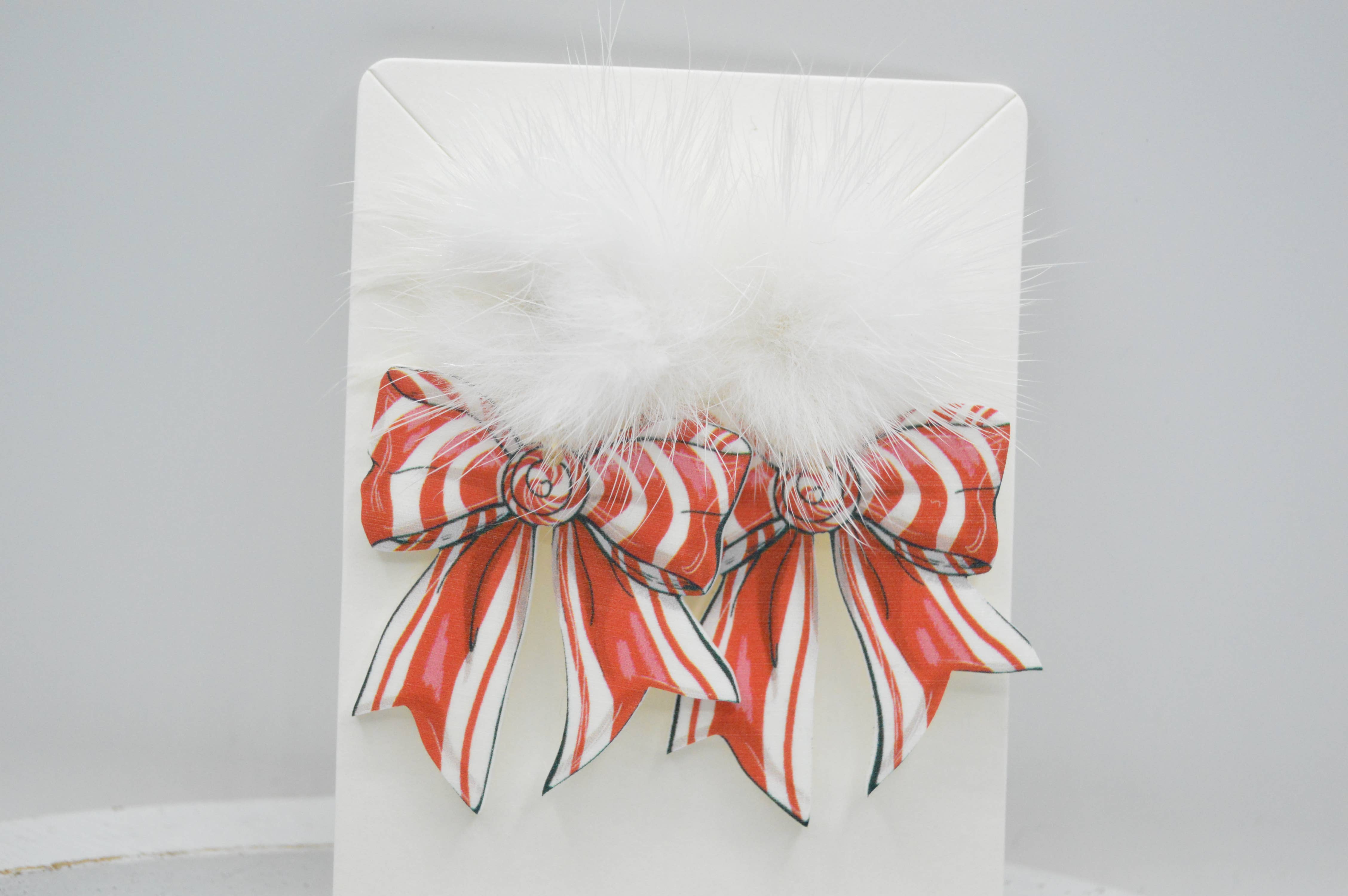 The Adorned Fox - Wholesale Dangle Earrings - Candy Cane Coquette Bow, Christmas Acrylic Earrings2