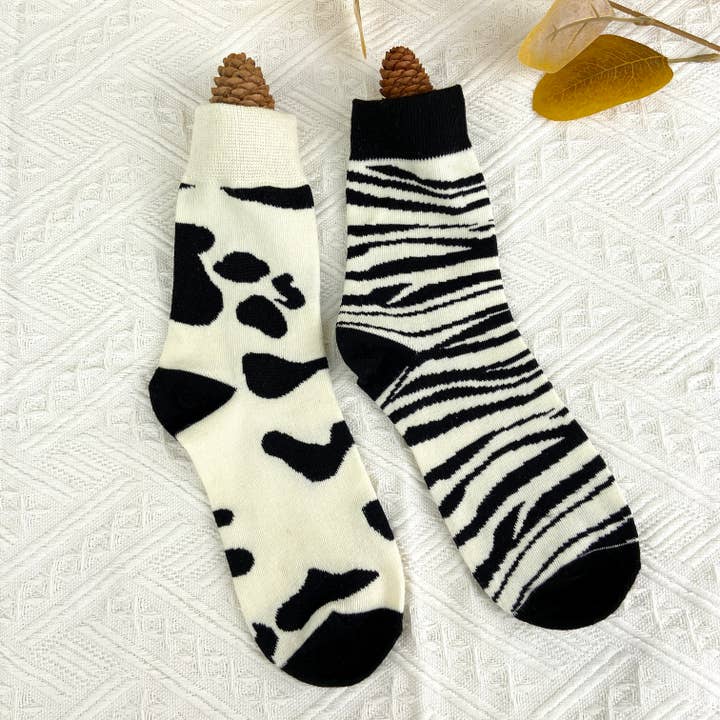 mildstyles - Wholesale Socks - Women's - Black and white cartoon mid-calf cute trendy socks7