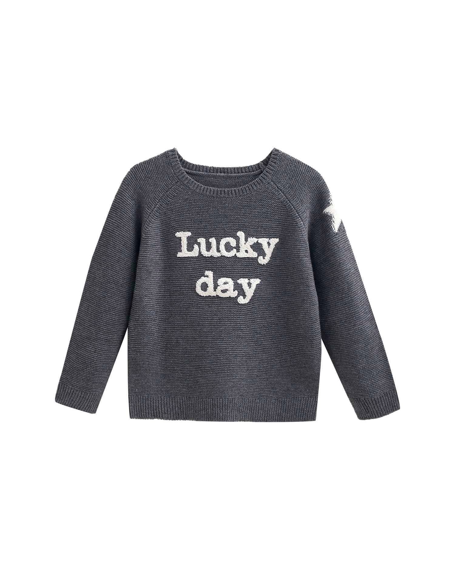 Grey Gray Boy's Sweater with White Embroidery for wholesale on Faire0