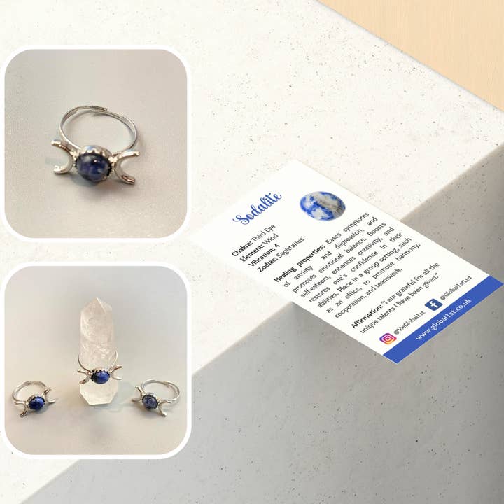 VIE - Wholesale Single stone/solitaire ring - Adjustable Triple Moon Ring with 0.5cm Gemstone30