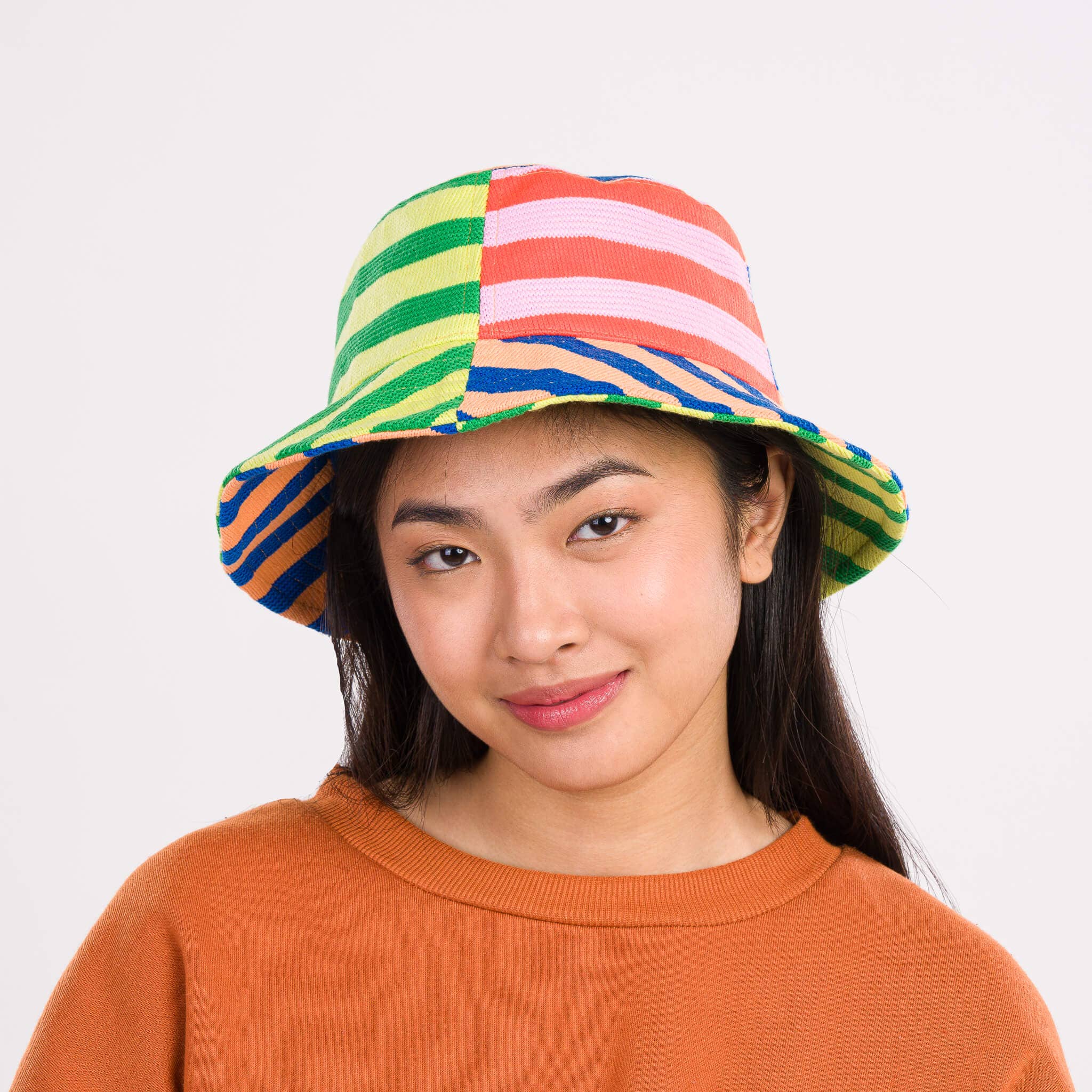 Peach Cobalt Super Stripe Bucket Hat for wholesale on Faire16